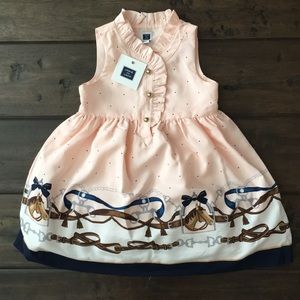 NWT Janie and Jack Pink and Navy Pony Dress 12/18m
